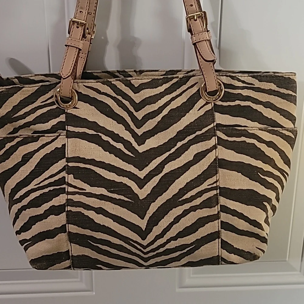 Michael Kors Zebra Pattern Shoulder Bag - Brown and Cream - Picture 2 of 14